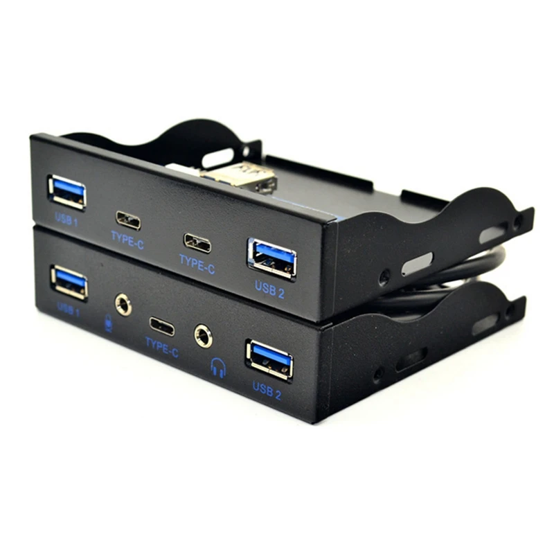 USB HUB 5 Port USB 3.1 TYPE-C USB 3.0 Front Panel HD Audio 3.5Mm Earphone Jack Mic Expansion Adapter For Desktop 3.5Inch