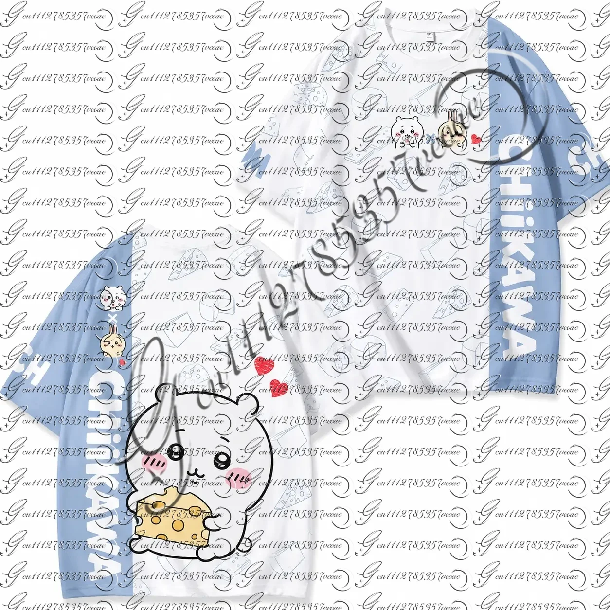 camiseta-chiikawa-kawaii-com-estampa-frontal-e-traseira-gola-redonda-manga-curta-unissex-casual-para-combinar-em-familia