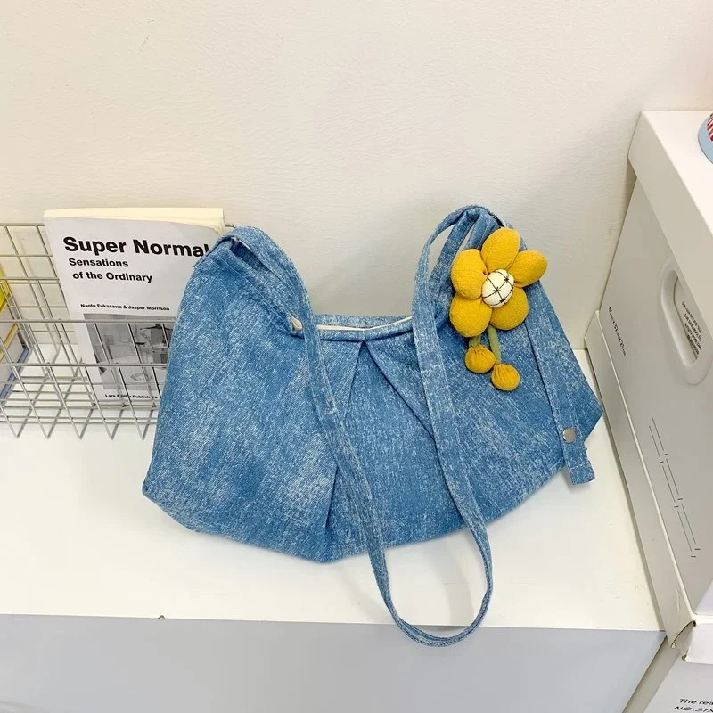

Simple Casual Fashion Versatile Solid Denim Shoulder Bags Large Capacity Commute Hot Trendy Crossbody Bags for Women 2025 New