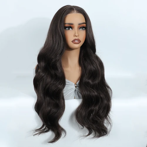 Imagen 2 del producto Pelucas delanteras de encaje sintético FREEDOM para mujer, peluca de encaje ondulado de cuerpo largo, peluca sin pegamento ombré marrón 6x4 prearrancada precortada y sin pegamento