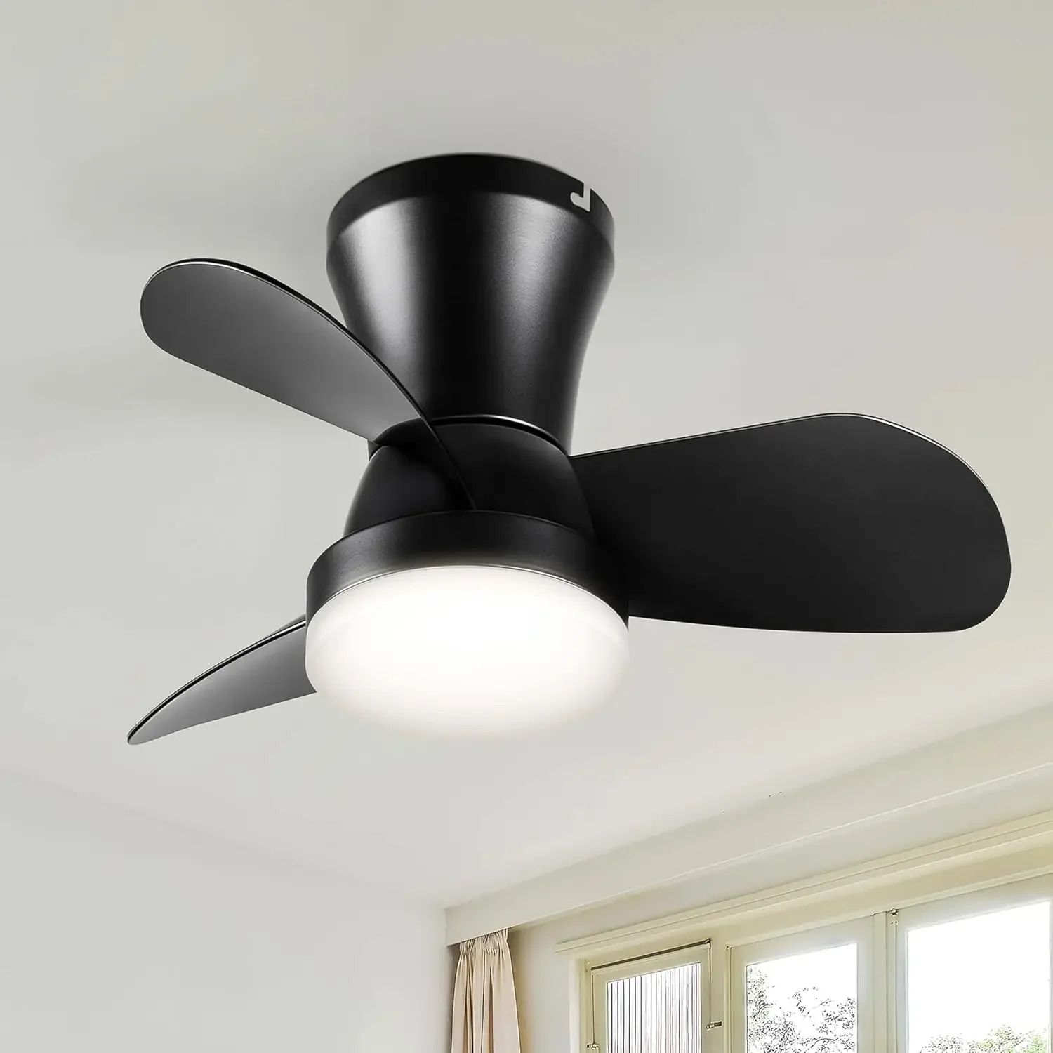 

Low Profile Modern 22-Inch Ceiling Fan with Lights and Remote Control for Bedroom/Kitchen - Flush Mount Design