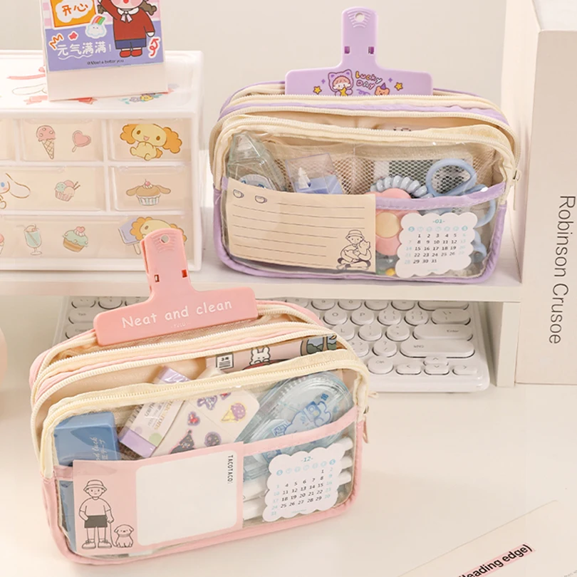 Pencil Case Transparent Estuche Lapices Cute Stationery Pencilcase Large Capacity Kalemlik Trousse School Supplies Pencil Pouch