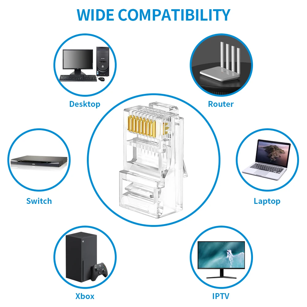 10/20/30/50Pcs Pass Through RJ45 Cat6/Cat5e Connectors Crystal End 8P8C Crimp UTP Standard Ethernet Network Modular Plug