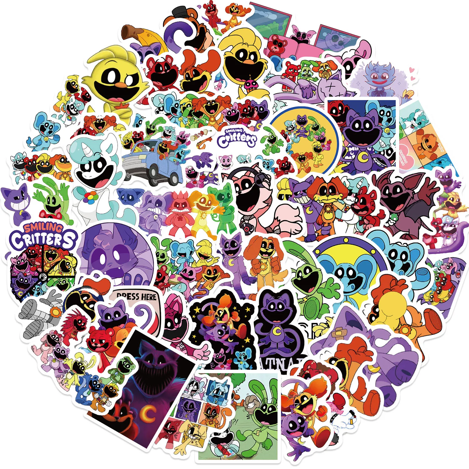 50Pcs Cartoon Smilling Critters Stickers Anime Characters Water Bottle Laptop Skateboard Book Scrapbook Sticker Kids Gift Toy