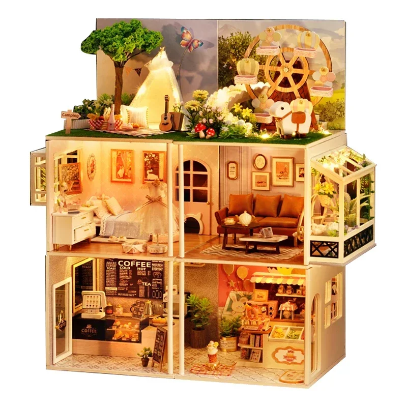 Animação diy cabine mão-montado brinquedo de madeira modelo em miniatura 3d tridimensional quebra-cabeça masculino presente de aniversário periféricos femininos