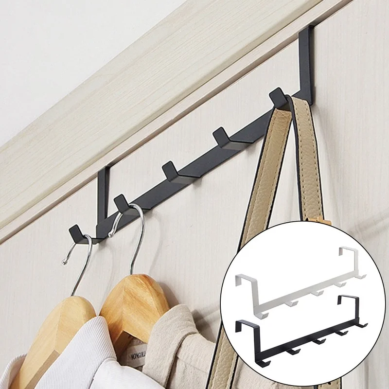 Perchero de Metal para colgar sobre la puerta, organizador para el hogar, accesorios de cocina y baño, 5 ganchos