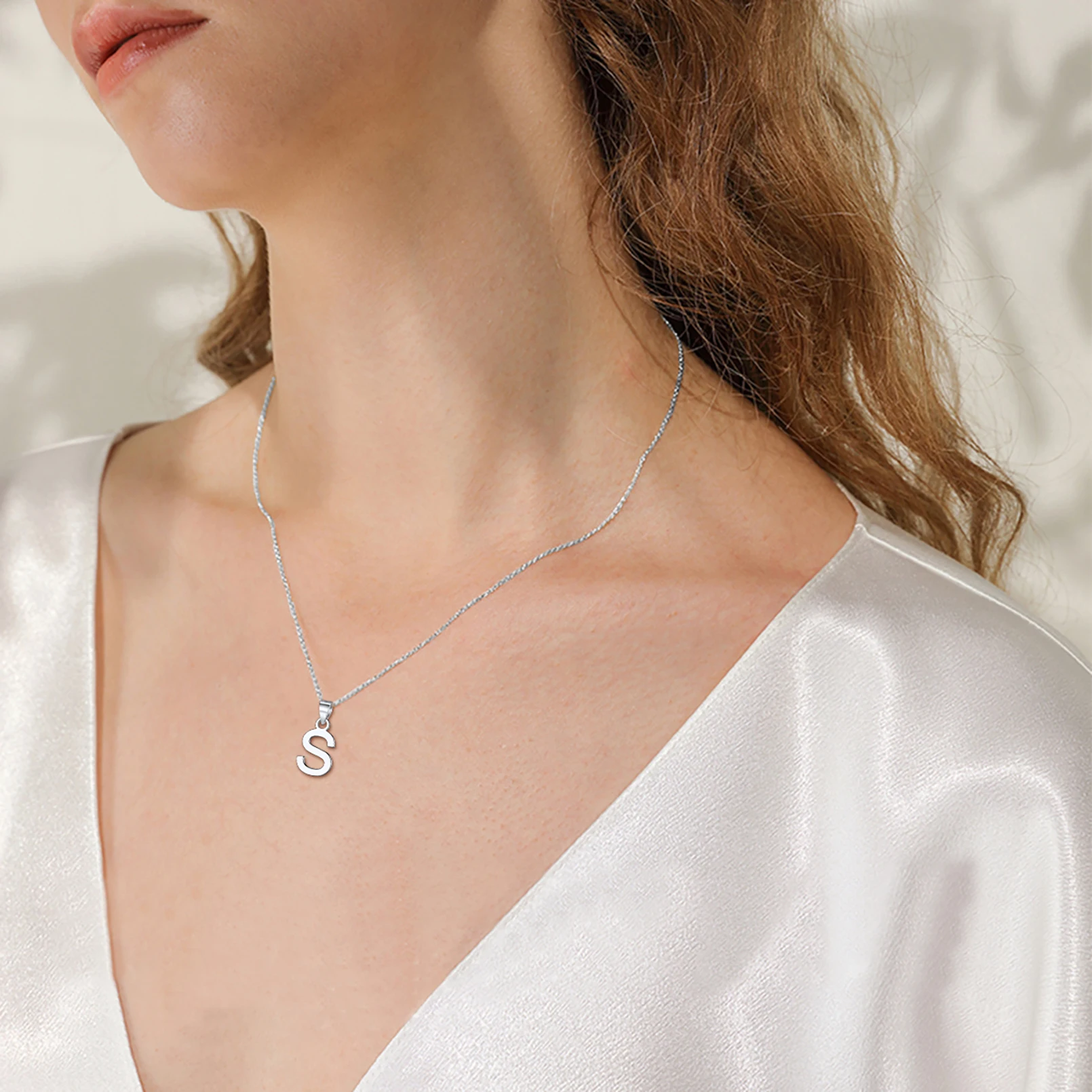 

U7 925 Sterling Silver 26 Initial Letters Pendant Necklace for Women O-Chain Stackable Choker Dainty Elegant Daily Jewelry