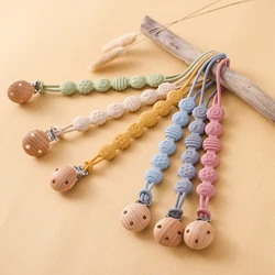 Beech Wood Pacifier Clip Silicone Chain Anti-drop Baby Accessories Pacifier Chain Nipple Holder Nipple Clip Cartoon Dummy Holder