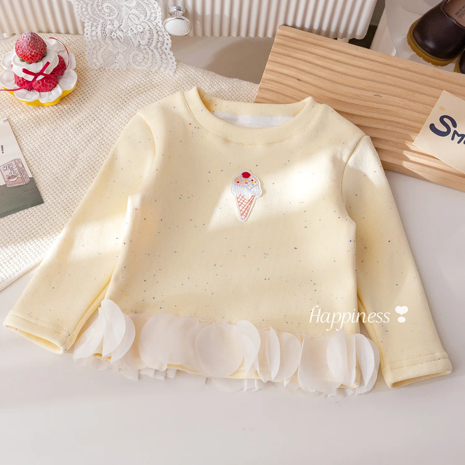 جديد الشتاء الرضع طفلة تي شيرت الكرتون التطريز زائد الصوف الاطفال طفل الفتيات قميص عادية رشاقته الدافئة طفل فتاة قمم