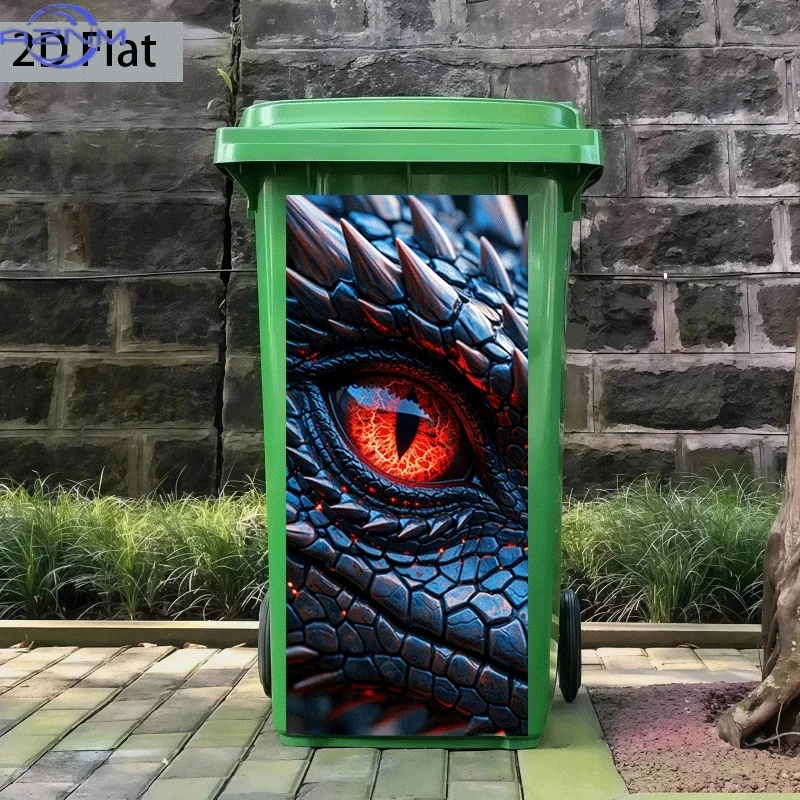 Printing Trash Can Sticker 37×82cm "Dragon Eye Blazing Flame Radiance" Themed Design Self-Adhesive Wall Decal Wallpaper for Ki