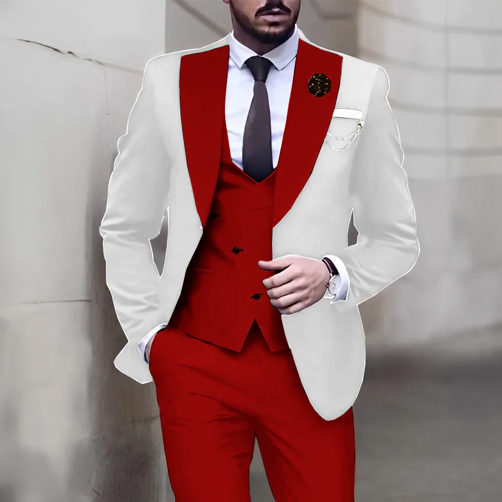 Smoking de marié formel pour hommes, tenue de mariage élégante, veste blanche trempée, pantalon glacé, blazer à la mode, ensemble de 3 pièces