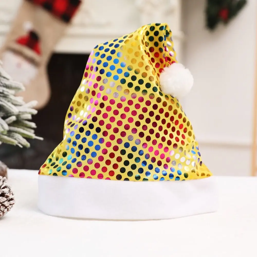 Printed Beads Christmas Hat Merry Christmas Decoration with Plush Ball Santa Claus Hat New Year Dress Up Korean Style