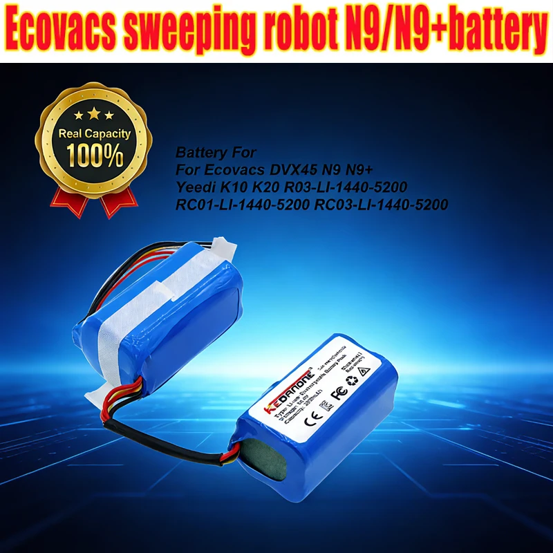 

Сменная батарея 14.4V, совместимая с роботами-пылесосами Ecovacs RC01-LI-1440-5200, DVX45, N9, N9+ серии, 3200 мАч