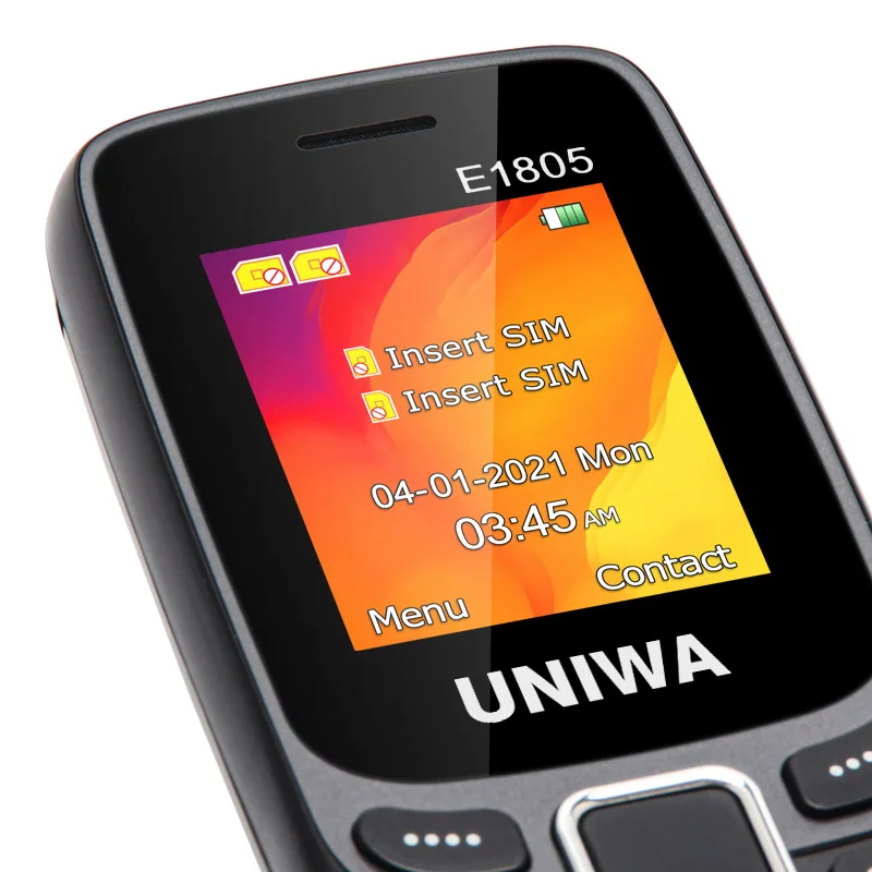 Uniwa E1805 Dual Sim Dual Standby 1.77 ''800Mah Mp3 Mp4 Fm Radio Met Zaklamp Luide Luidspreker 8 Dagen Standby Senior Feature Telefoon