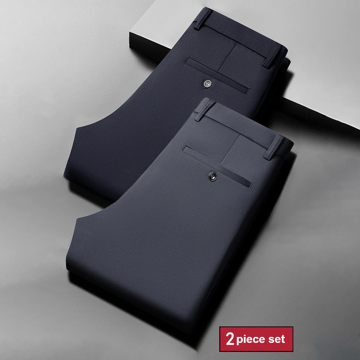 

Men's 2-Piece Slim Fit Suit Trousers, High Elasticity Non-Iron Formal Pants for Business Meetings, Premium Stretch Fabric