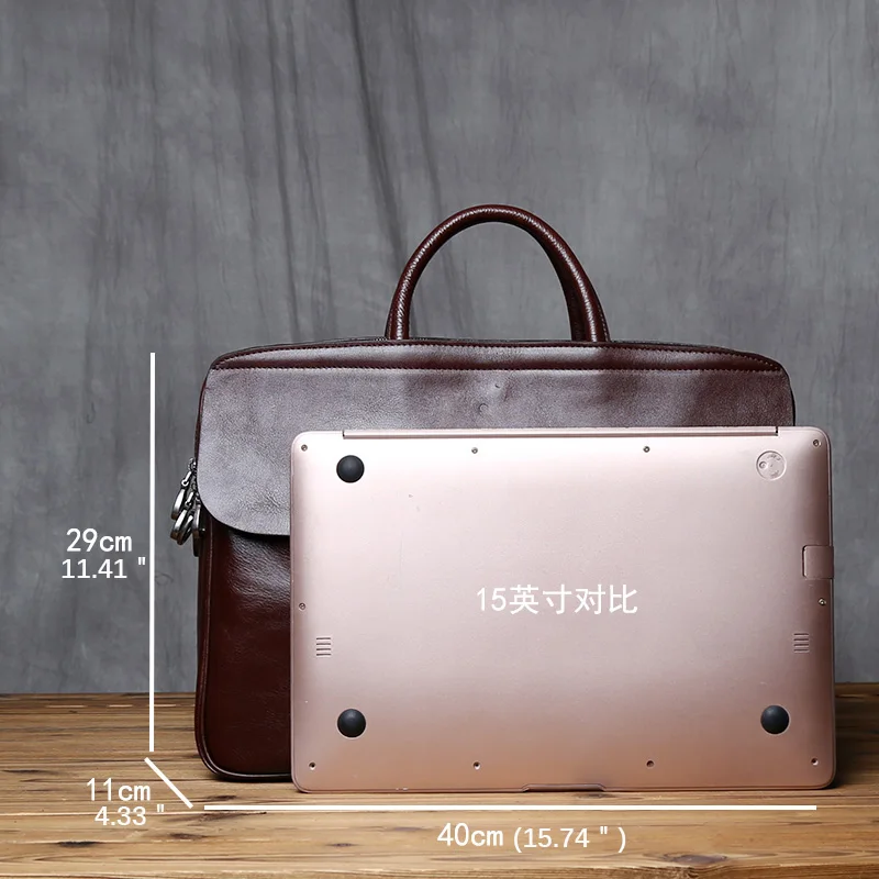 NZPJ Echtes Leder Herren Aktentasche Vintage Natürliche Rindsleder Handtasche Große Kapazität Umhängetasche Lässige Mode Computer Tasche – Detail 2