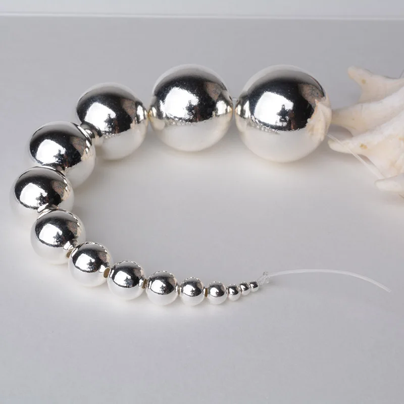2mm-20mm Solid 925 Sterling Silver Beads for jewelry making, S925 silver balls to make bracelets and necklaces.