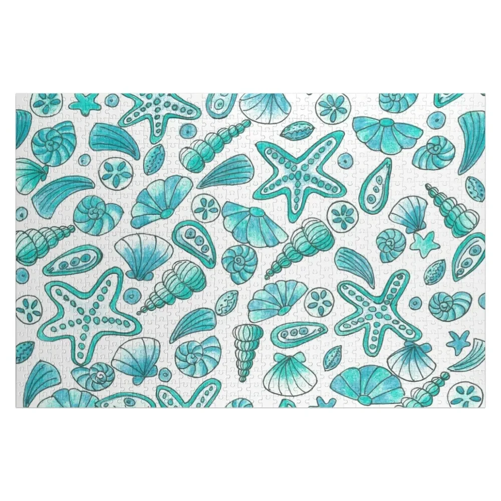 Turquoise seashells Jigsaw Puzzle Custom With Photo Adult Wooden Customs With Photo Puzzle