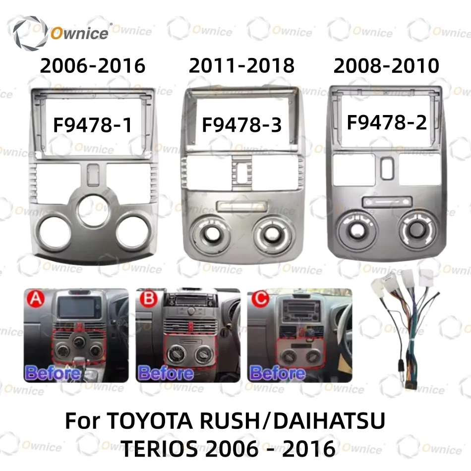 Ownice 9 Double Din Car Radio Multimedia Video Player Frame For TOYOTA RUSH / DAIHATSU TERIOS 2006 - 2016 Dash Fitting Panel