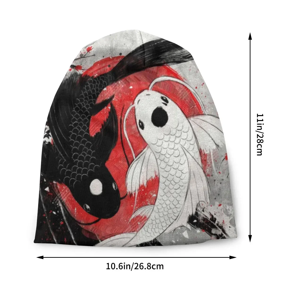 Custom  Fashion Winter Warm Men Knitted Hats Adult Unisex Koi Fish Yin Yang Skullies Beanies Caps Japanese Sakura Floral Hats