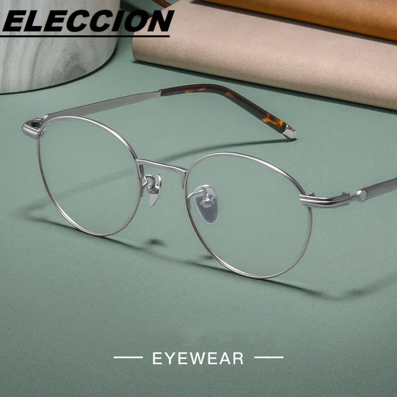 ELECCION Ultralight Pure Titanium Eyewear Retro Round Optical Glasses Frame Men Myopic Eyeglasses Women Clear Lens BJT0172