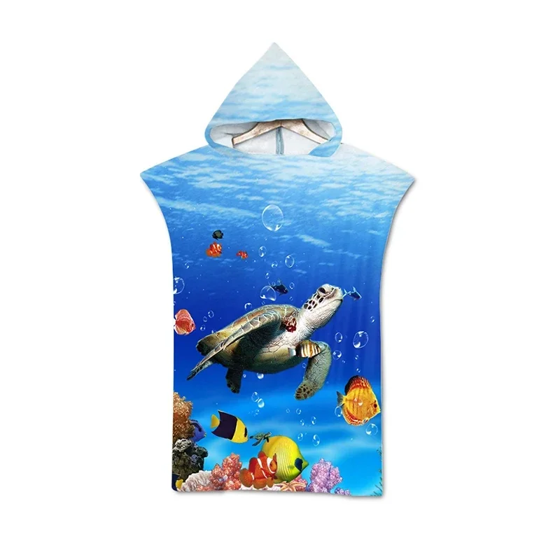 Microfiber Sea Turtle Printing Changing Robe Bath Towel Outdoor Hooded Beach Towel Poncho Women Swimming Diving Bathrobe Cloak