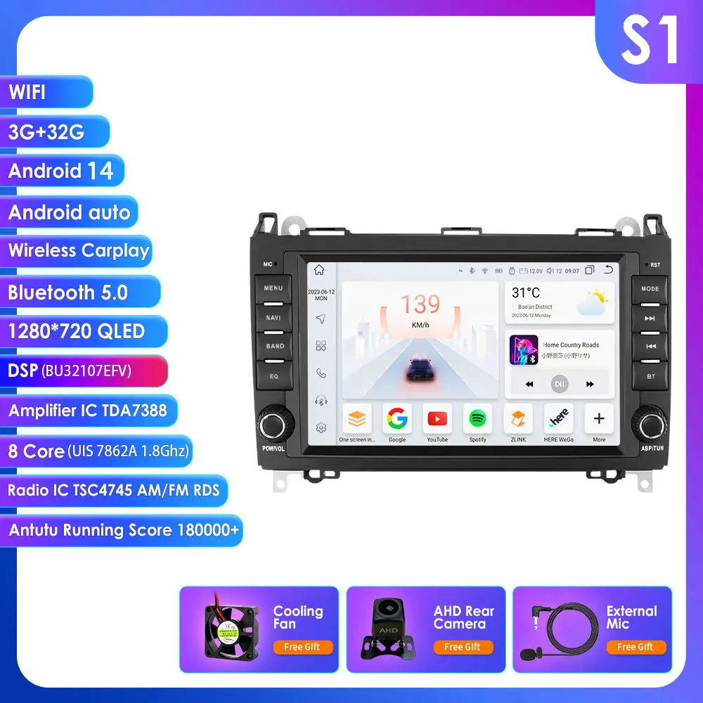 Hizpo GPS Stereo Android autoradio voor Mercedes Benz W169 W245 B200 W906 Sprinter W639 Vito CarPlay Auto Intelligent Systems 4G
