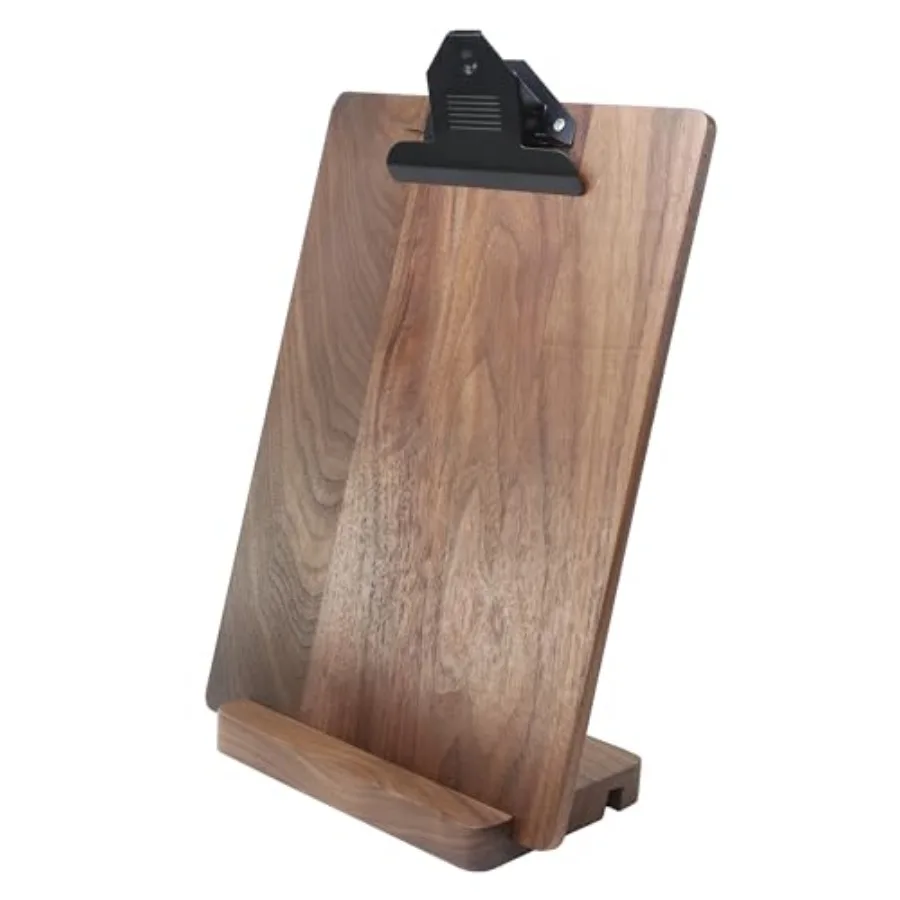 

Solid Hardwood Walnut Clipboard with Stand for Restaurant Tabletop Display Bar Countertop Receipt Holder 8.5x11 Wooden Menu Hol