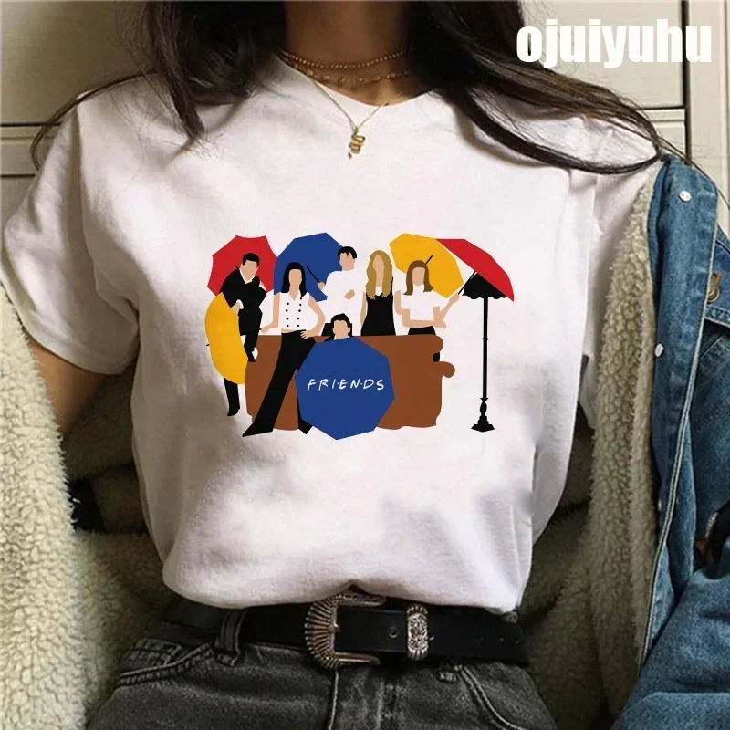 Cartoon Illustration Friends Printed T Shirts Women Tops Pure Cotton White Tee Female Casual Short Sleeve Harajuku Style T-Shirt