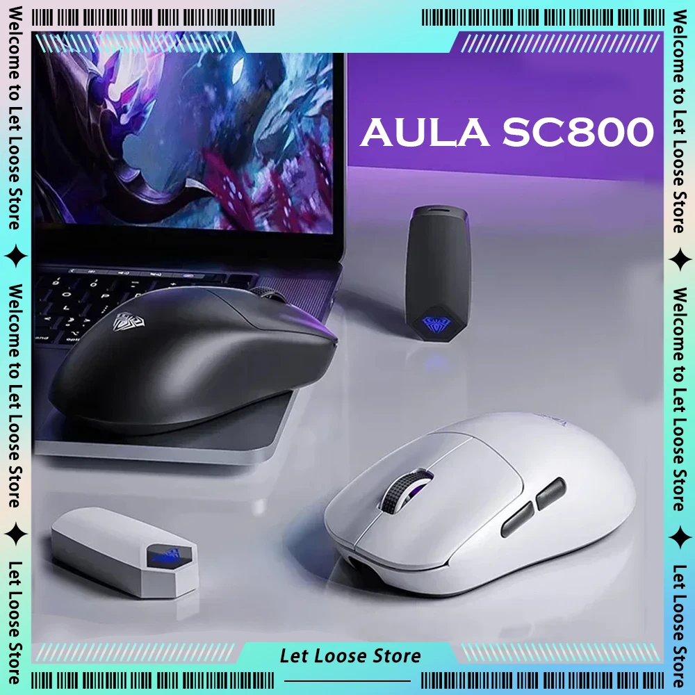 AULA SC800 E-Sports Gamer Mouse 2.4g Wireless Paw3395 Sensor 37g Ultra Lightweight Low Delay Customized Gaming Accessories