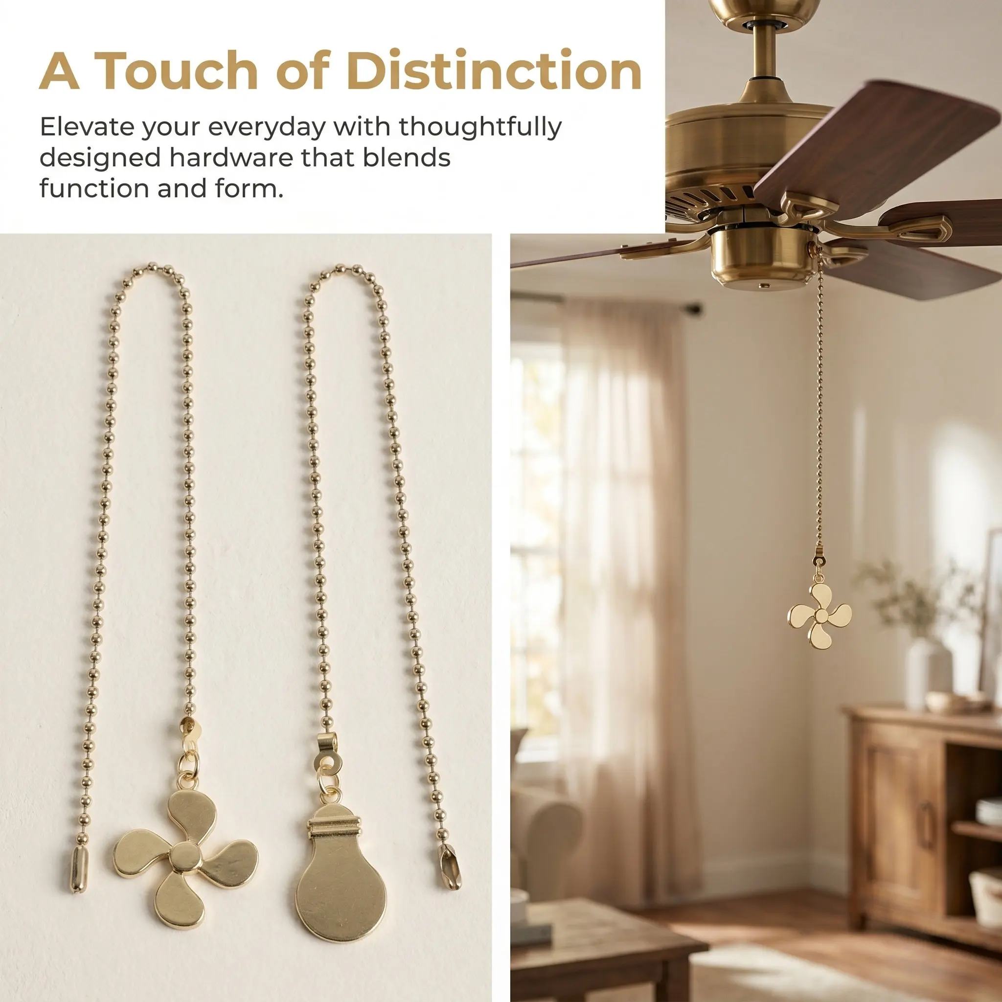 2Pcs Ceiling Fan Pull Chain Extension Decorative Zinc Alloy Fan Light Pull Cord String Replacement for Ceiling Fans Pendant