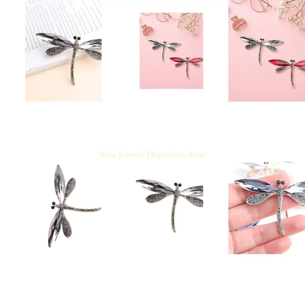 D46e عصري Dragonflies بروش مع أحجار الراين المتلألئة دبوس للسكن للنساء #1