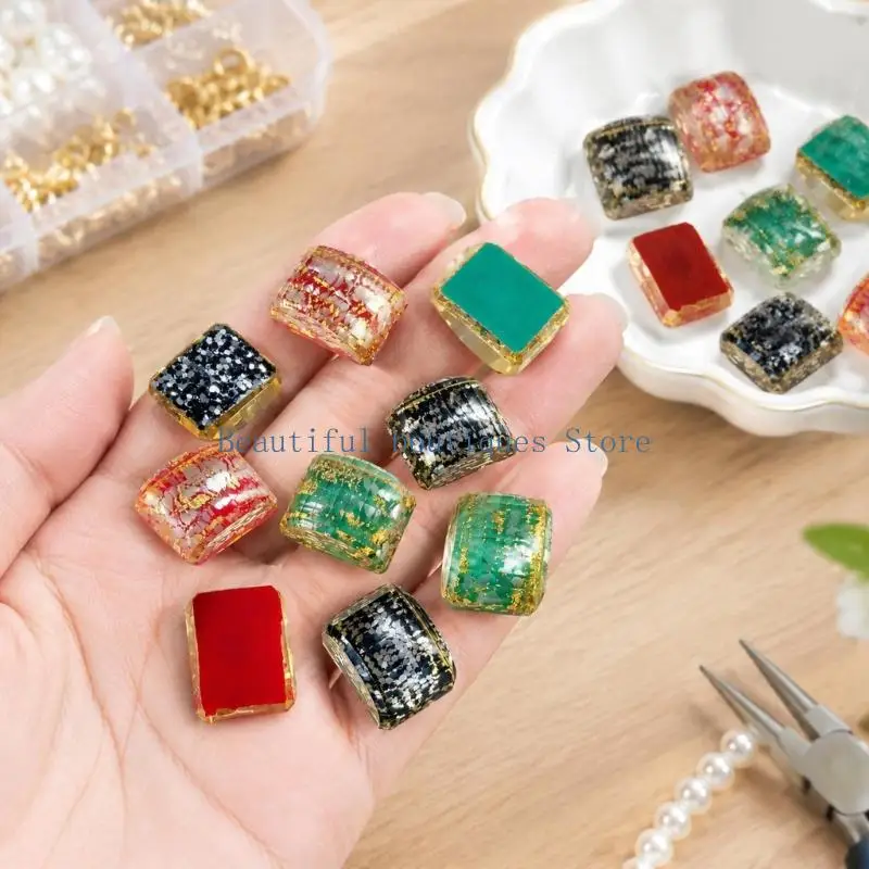 U4LF Reflective Geometric Craft Decorations, Colorful Resin Flat-Back Pieces for Bracelets, Brooches, Phone Cases, Scrapbooks