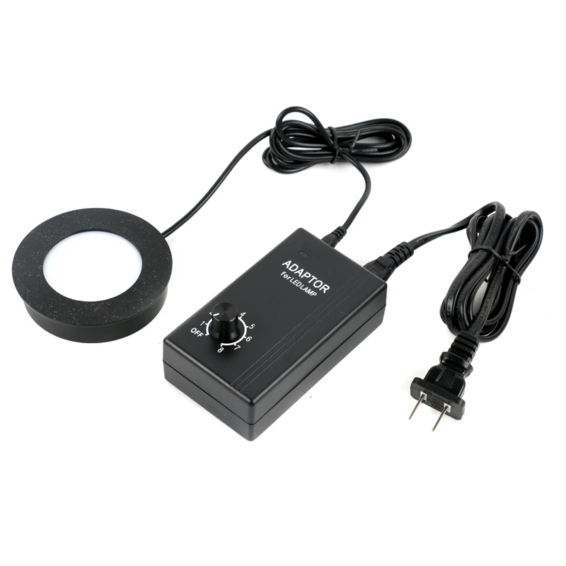 Stereo-Trinokular-Mikroskop 75mm 90mm, unten verstellbarer LED-Beleuchter, ringförmige Durchlichtquelle, Rücklichtlampe