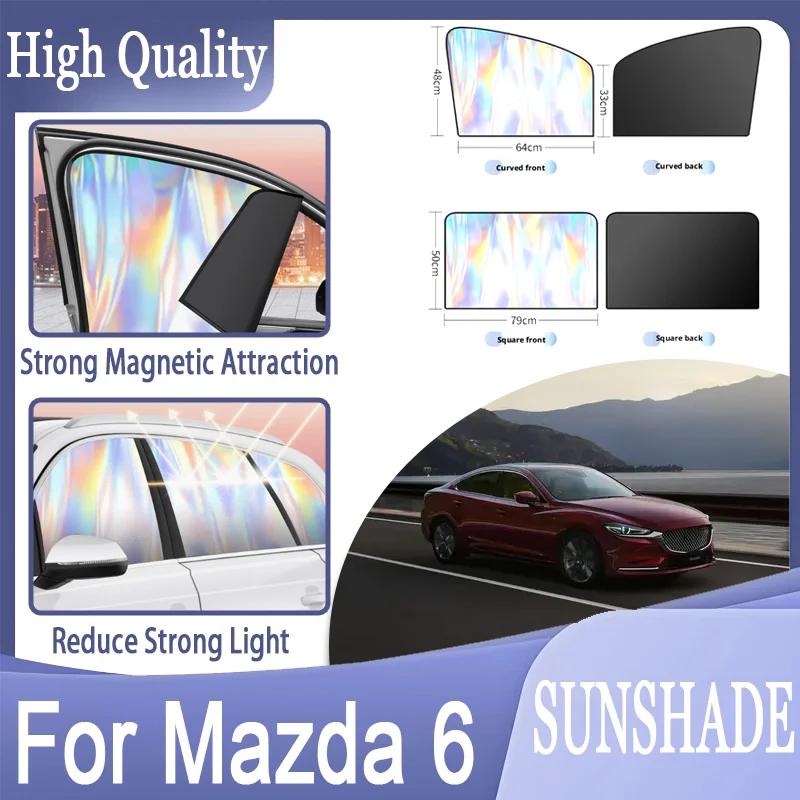 For Mazda 6, Magnetic Side Window Sun Shade Titanium Silver Opaque Full Cover, Laser UV-Protective Film, Heat Block.