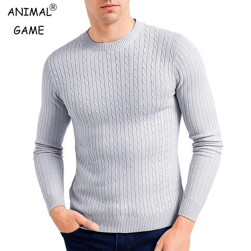 

Autumn Men's Crew Neck Casual Sweater Slim Fit Lightweight Pullover Sweaters Cable Knitted Outerwear Long Sleeve Streetwear