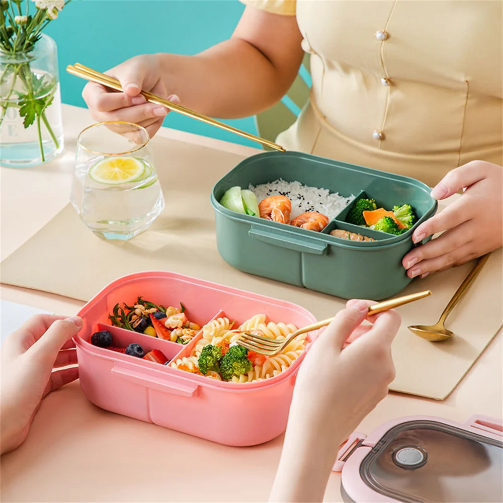 Portable Hermetic Lunch Box  Grid Children Student Bento Box with Fork Spoon Leakproof Microwavable Prevent Odor School