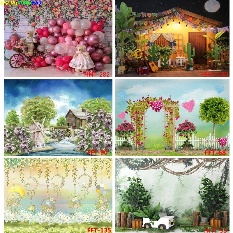 

Vinyl Personalized Decoration With Colorful Balloon Arch Snowman Background Newborn Baby Birthday Photography Backdrops FSS-102