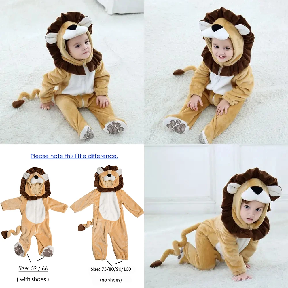 Umorden Infant Toddler Rabbit Dog Lion Tiger Dinosaur Costumes Baby Boys Girls Kigurumi Cartoon Animal Romper Halloween Purim