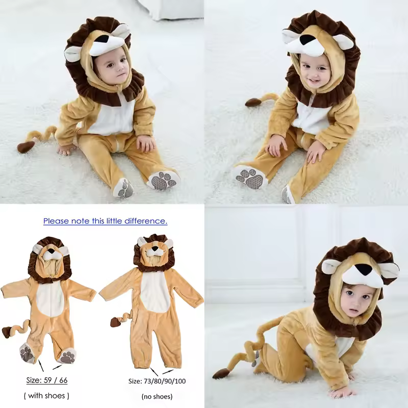 Umorden Infant Toddler Dalmatian Dog Lion Tiger Dinosaur Costumes Baby Boys Girls Kigurumi Cartoon Animal Romper Halloween Purim - Image 4