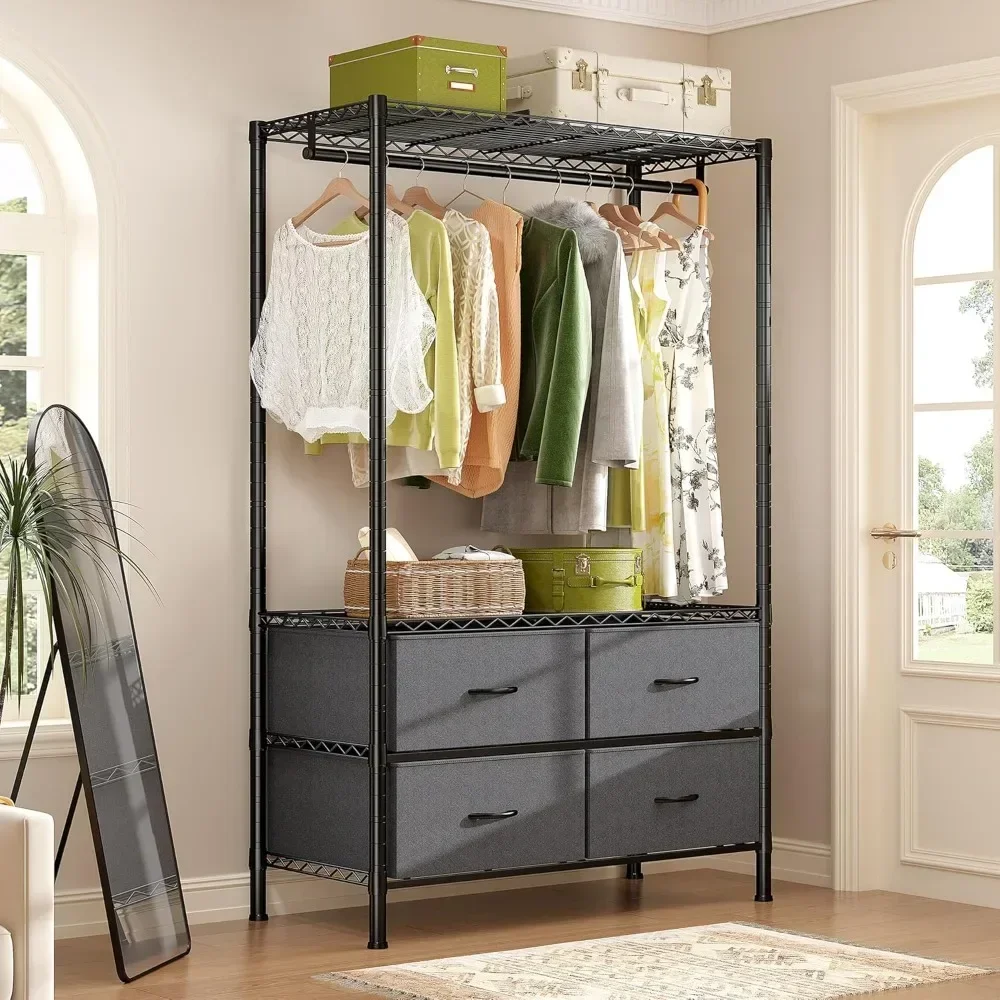 

Clothing Racks with 4 Drawers,Heavy Duty Rack for Hanging Adjustable Portable Closet Freestanding Metal with Shelves