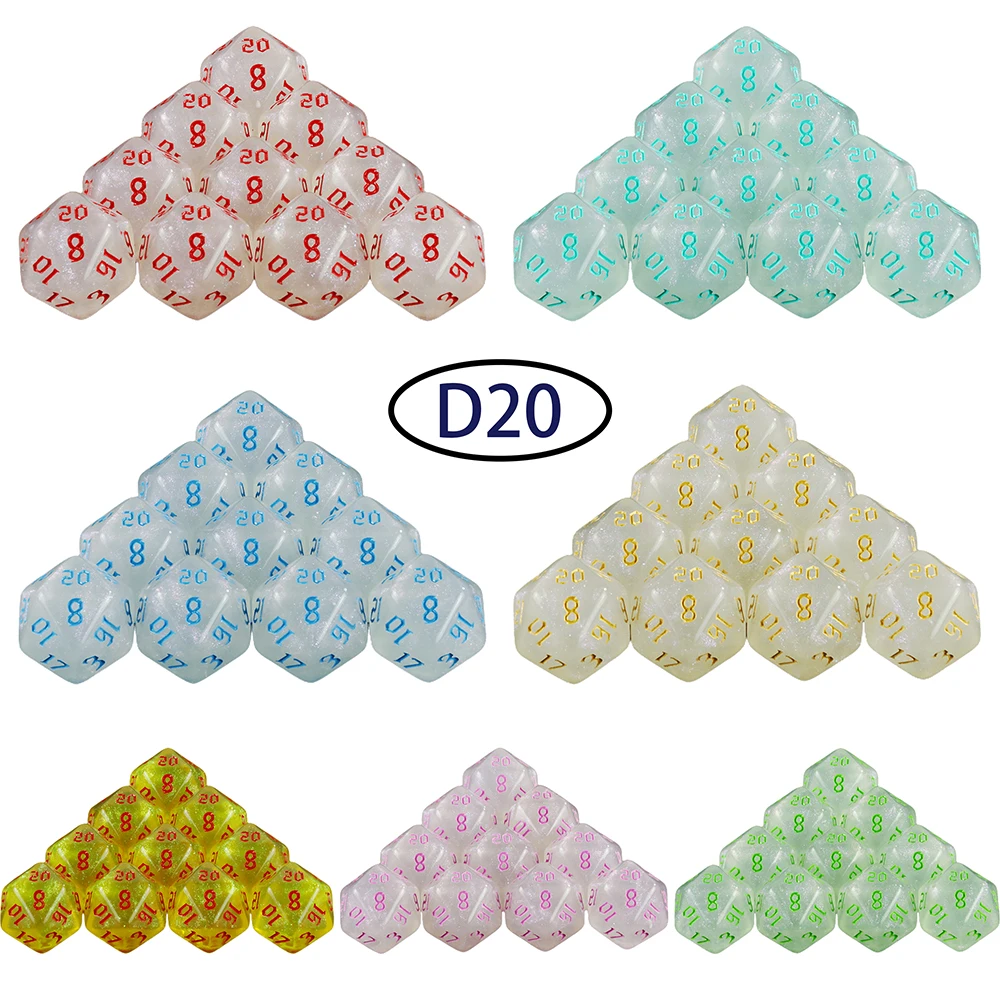 

D20 Dice Set 10pcs Polyhedral Dice 20 Sided Amazing Glitter Dice for RPG DND Math Teaching Playing Tabletop Games