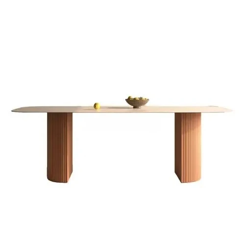 

Walnut Dining Tables and Chairs Set Imported Cave Stone Oval Minimalist Stone Plate Cream Style Dining Table
