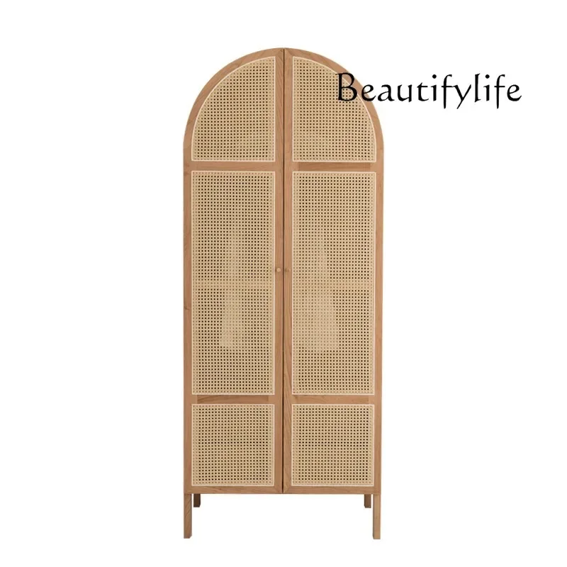 

vV Solid wood rattan double-door wardrobe small household simple wardrobe Nordic designer storage cabinet