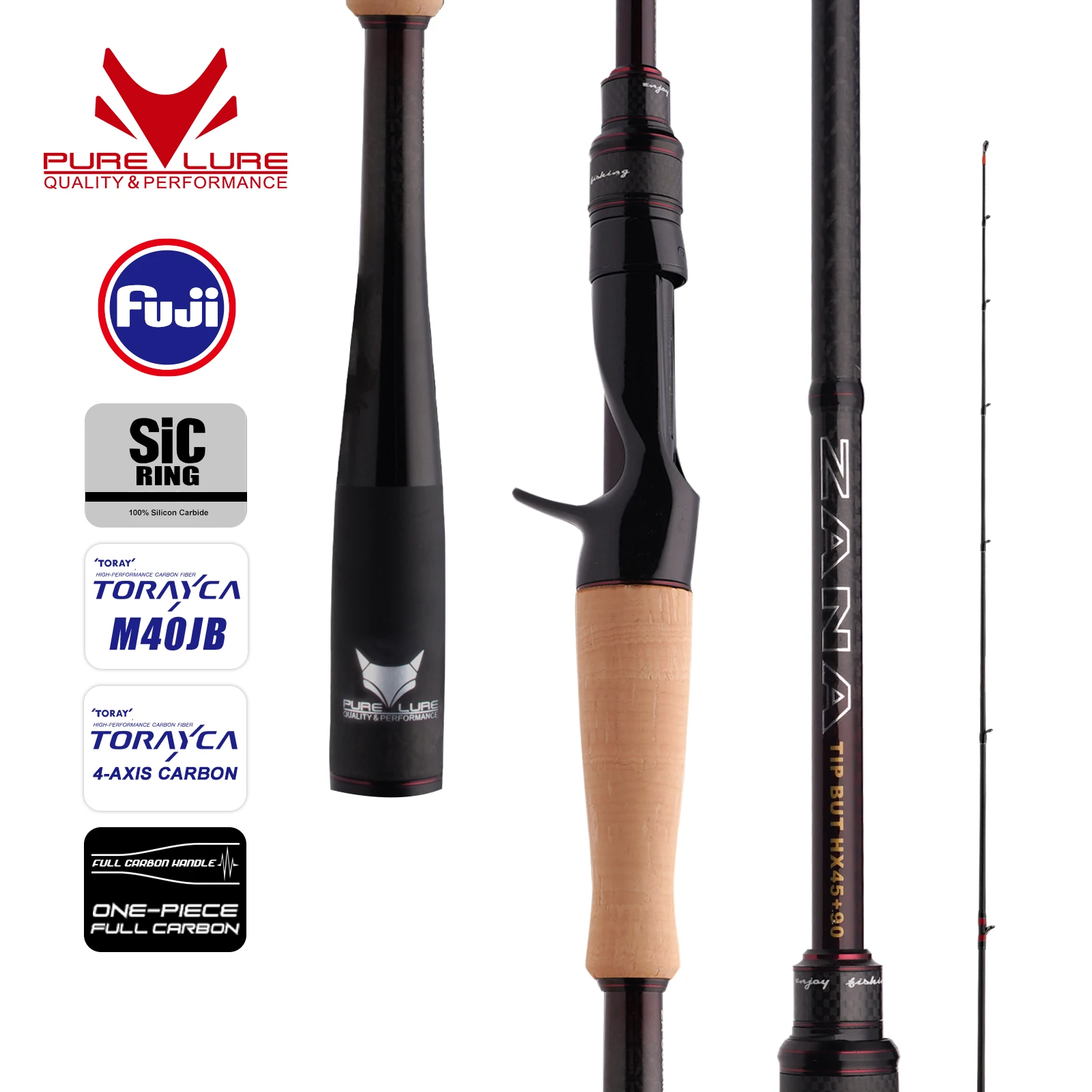

PURELURE ZANA FUJI SIC Guide Ring BASS Fishing Rod 1.98m H Toray M40JB Carbon Cloth Zander Fishing Rod
