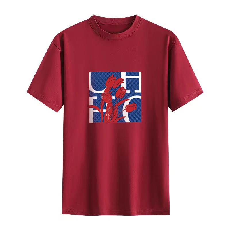 

CHCH новые летние женские футболки с коротким рукавом и круглым вырезом, повседневные хлопковые женские топы с цветочным дизайном, женские футболки