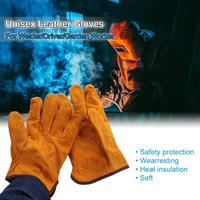 1 Pair Fireproof Welding Gloves Cow Leather Labor Protection Work Safety Glove Wear Resistant Anti-Heat Welder Gloves