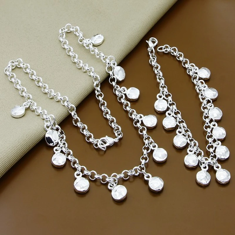 

925 Sterling Silver Round Beans Chain Necklace Bracelets Set for Women Wedding Engagement Party Jewelry Birthday Gift