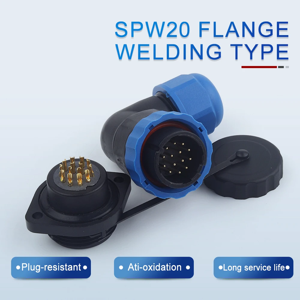 

SP20 Elbow Flange Type Butt Connectors Welding IP68 Waterproof Industrial Aviation Plug Socket Mount Pane Fast Connector 1-14Pin