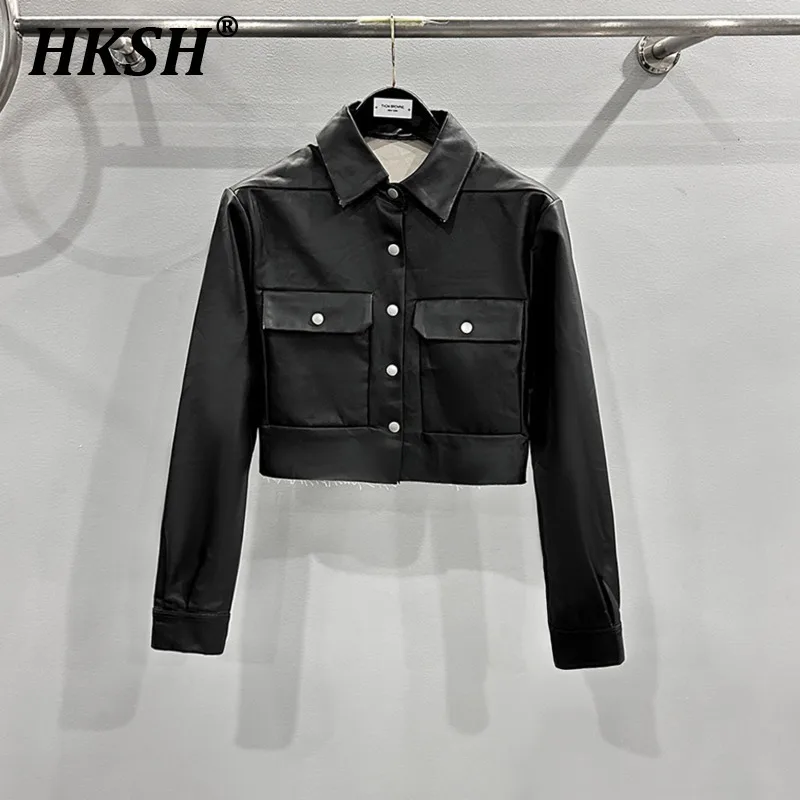 HKSH Spring Autumn New Men's Tide Dark Leather Jacket Streetwear RO Punk Short Coat Fashion Niche Chic Denim Outwear Tops HK2302